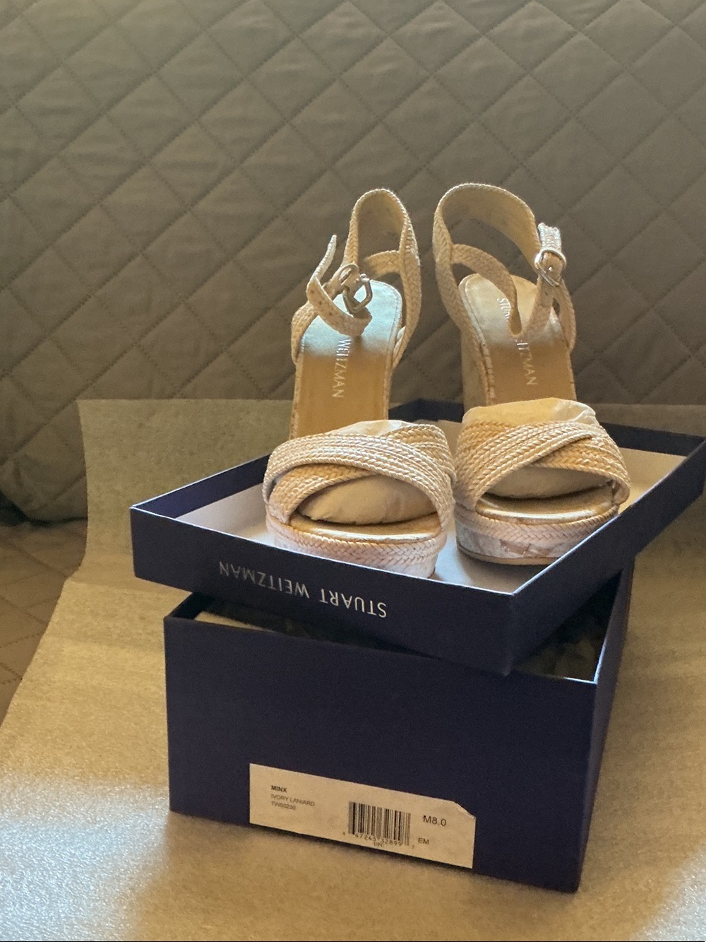 NIB! KStuart Weitzman "Minx" Woven Cork Wedge Sandals.